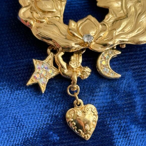 Kirk’s Folly Art Nouveau Lady of The Lake Face Gold Tone Rhinestone Brooch Pin - Picture 3 of 7